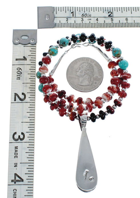 Native American Multicolor Inlay And Sterling Silver Bead Necklace Set JX125543